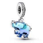 Charm pendant - pandora - lphant en verre de murano - bleu - argent - femme