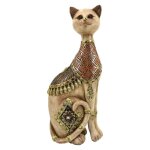 Chat assis statue dcoration de 31cm couleur sable ornements dors collection chat