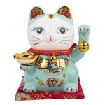 Chat du bonheur et de la fortune - le maneki neko japonais - bleu - objet d�coratif - id�e cadeau japon ...