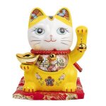 Chat du bonheur et de la fortune - le maneki neko japonais - jaune - objet d�coratif - id�e cadeau japon ...