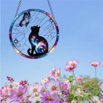 Chat noir papillon acrylique suspendu attrape - soleil pour fen�tre / chambre / jardin - cadeau femmes ...