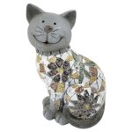 Chat statue en magnsie dcoration extrieur de jardin design mosaque 34cm