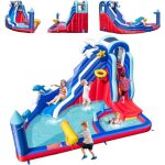 Ch�teau gonflable enfants 6 en 1 dreamade avec toboggan piscine canon � eau panier de basket et jeu de ...
