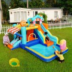 Ch�teau gonflable pour enfants parc aquatique ext�rieur + trampoline toboggan fontaine magasin de pistolets ...