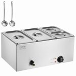 Chauffe - plat buffet  4 bacs - vevor - buffet chauffant en acier inoxydable - 1200 w - rchauffer les ...