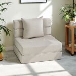 Chauffeuse canap� - lit convertible fauteuil 1 place avec 1 coussin d�houssable tissu beige