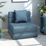 Chauffeuse canap� - lit convertible fauteuil 1 place avec 1 coussin d�houssable tissu bleu fonc�