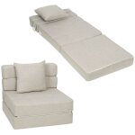 Chauffeuse canap� - lit homcom convertible fauteuil 1 place avec 1 coussin d�houssable tissu beige