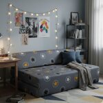 Chauffeuse convertible 2 places en mousse - terre de nuit - gris toile jaune