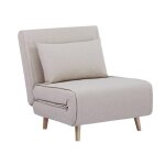 Chauffeuse convertible tissu pitement bois 1 place beige guest