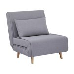 Chauffeuse convertible tissu pi�tement bois 1 place gris guest