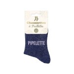 Chaussettes bleues � paillettes argent�es pipelette
