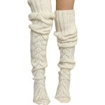 Chaussettes femme - tricot - cuisse longues - hiver chaud - blanc