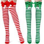 Chaussettes hautes rayes de nol 2 paires de chaussettes longues en maille avec n?ud dcoratif motif ...