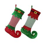 Chaussettes de no�l - d�coration de f�te - tissu - rouge et vert - 56x18 cm - 2 pi�ces multicolore chaussette ...