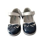 Chaussures - b�b� - fille - babies - salom�s - cuir - verni - marine - blanc - motif noeud - pointure ...