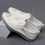 Chaussures décontractées en cuir ecelen pour homme style printemps - été mocassins respirants blanc Chaussures décontractées en cuir ecelen pour homme style printemps - été mocassins respirants blanc