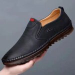 Chaussures décontractées en cuir ecelen pour homme style printemps - été mocassins respirants noir Chaussures décontractées en cuir ecelen pour homme style printemps - été mocassins respirants noir