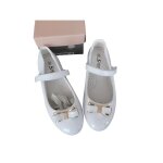 Chaussures - enfant - ballerines - c�r�monie - cuir - blanc - verni - noeud - dor� - pointure du 28 au ...