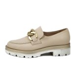 Chaussures femme mocassin en cuir douce beige accessoire dor� osvaldo pericoli