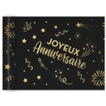 Chemin de table - happy party - noir - 4 mtres - dcorations dores - intrieur