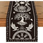 Chemin de table � arbre de vie viking noir � avec casque de corbeau et heaume de la terreur d�coration ...