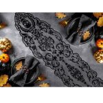 Chemin de table dentelle tte de mort 180x35cm noir