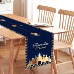 Chemin de table eid ramadan mubarak 355 x 180 cm motif �toiles lune et mosqu�e nappe en polyester pour ...