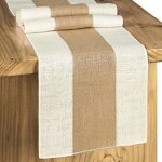 Chemin de table en lin jointif bicolore dcoration 30 x 180 cm blanc