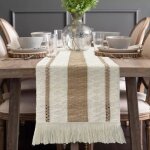 Chemin de table en macram chemin de table beige crme avec pompons chemin de table en coton et toile ...