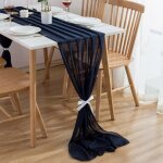 Chemin de table en mousseline de soie - dcoration de table pour mariage communion baptme - bleu marine ...