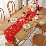 Chemin de table de noël en polyester coton anneflypour décoration table à manger maison cuisine fête ... Chemin de table de noël en polyester coton anneflypour décoration table à manger maison cuisine fête ...