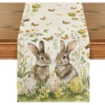 Chemin de table de p�ques - ulisem - 33x180 cm - motifs lapin fleurs ?ufs - multicolore