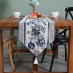 Chemin de table polyester 35x180cm bleu gris motif de fleurs festival faire fte dcor