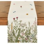 Chemin de table - printanier aux herbes et fleurs - 40 x 140 cm - polyester - style contemporain