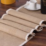 Chemin de table en toile de jute cr�me et dentelle 12x108 nappe en jute pour d�coration de cuisine farmhouse ...