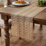 Chemin de table toile de jute naturel vintage de chemin de lavable table aspect lin naturel dcoration ...