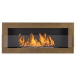 Cheminee bioethanol dore de 90 cm avec verre. chemine bio thanol murale.