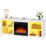 Chemin�e �lectrique 148 cm avec chauffage balconera - effet flamme led 3d - 1800 w - t�l�commande - blanch ...