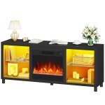 Chemin�e �lectrique 148 cm avec chauffage balconera - effet flamme led 3d - 1800 w - t�l�commande - noir ...
