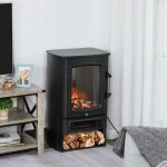 Chemin�e �lectrique 2000w effet flamme r�aliste thermostat noir 445x321x74cm chauffe 25m�