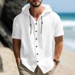 Chemise  capuche homme t 95% lin - t - shirt manches courtes dcontract respirant - chemise boutonne ...