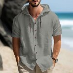 Chemise à capuche homme Été 95% lin - t - shirt manches courtes décontracté respirant - chemise boutonnée ... Chemise à capuche homme Été 95% lin - t - shirt manches courtes décontracté respirant - chemise boutonnée ...