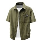 Chemise en coton homme manches courtes ete comfortable grande taille couleur unie - vert