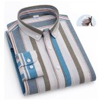 Chemise en coton rayure homme manches longues casual leger - beige blanc