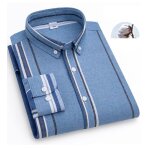 Chemise en coton rayure homme manches longues casual leger - bleu Chemise en coton rayure homme manches longues casual leger - bleu