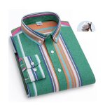 Chemise en coton rayure homme manches longues casual leger - vert
