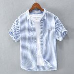 Chemise coton rayure homme plage manches courte leger ete casual - bleu