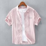 Chemise coton rayure homme plage manches courte leger ete casual - rose Chemise coton rayure homme plage manches courte leger ete casual - rose