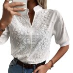 Chemise en dentelle brodée pour femme vitata - col v - blanc Chemise en dentelle brodée pour femme vitata - col v - blanc